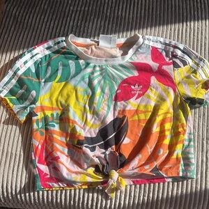 Adidas tropical front tie crop top size small